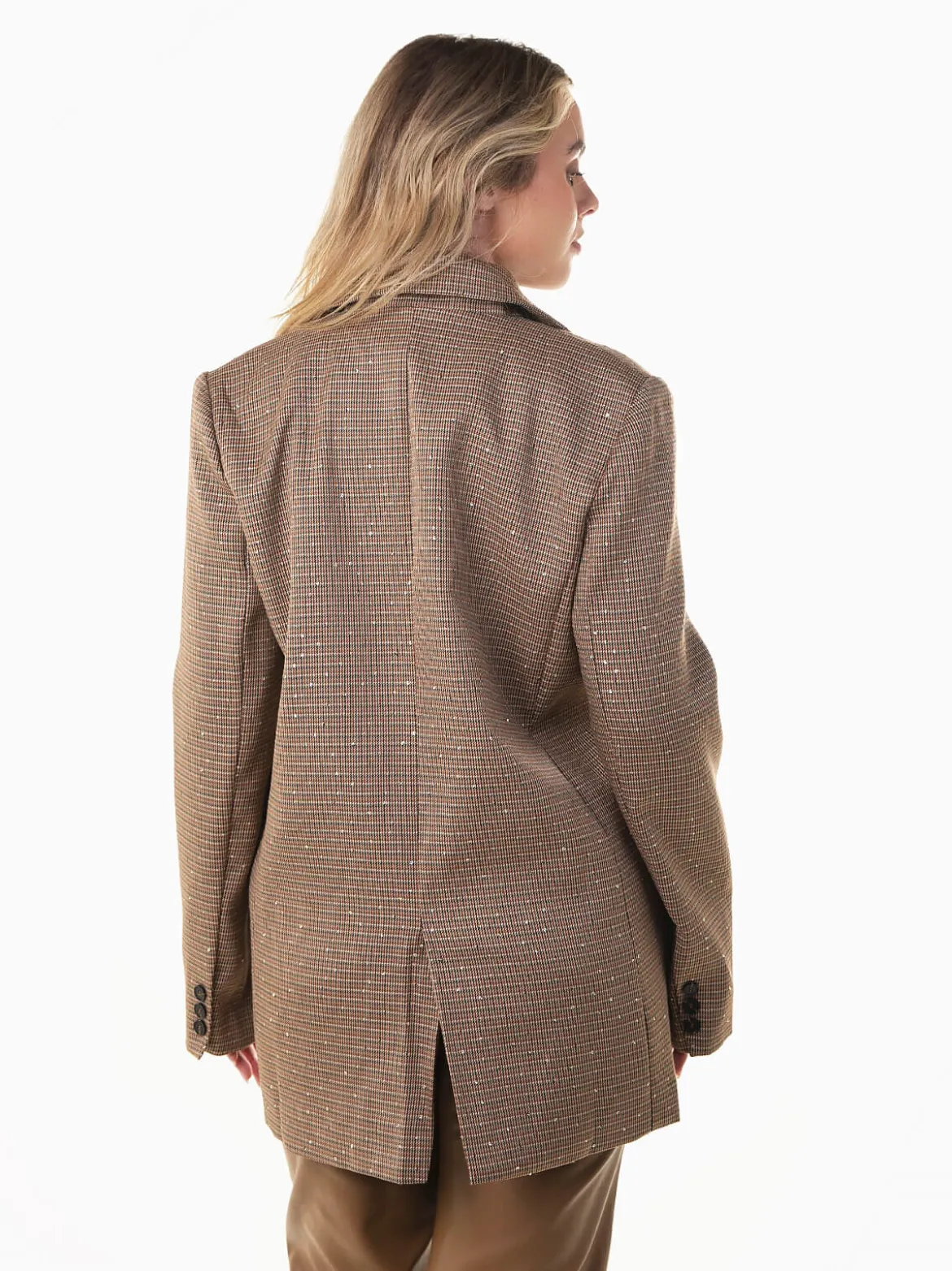 Blazer xadrez bege com brilho