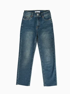 Calças ganga azul médio mom fit