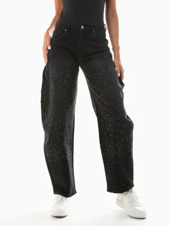 Calças ganga skater pretas com strass