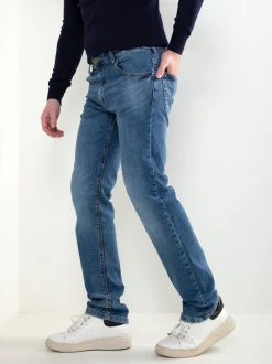 Calças ganga slim fit azul médio