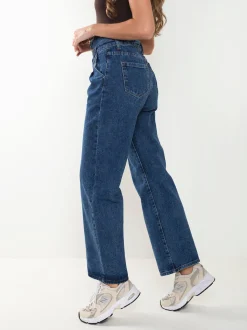 Calças ganga wide leg com 2 botões