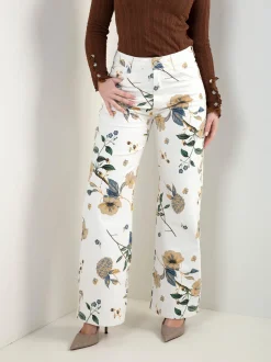 Calças ganga wide leg padrão floral