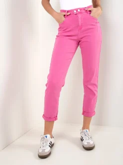 Calças mom fit cintura elástica