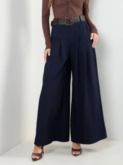 Calças wide leg com cinto