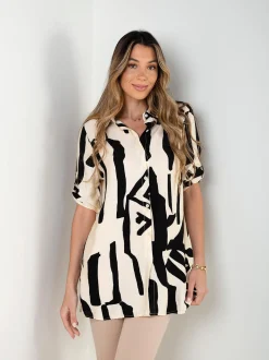 Camisa comprida estampada manga 3/4