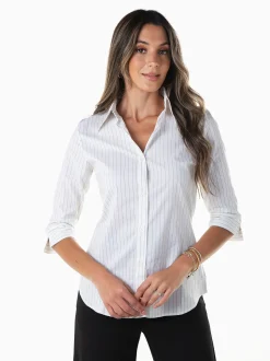 Camisa às riscas manga 3/4