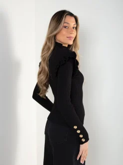 Camisola canelada com folhos