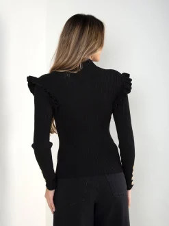 Camisola canelada com folhos