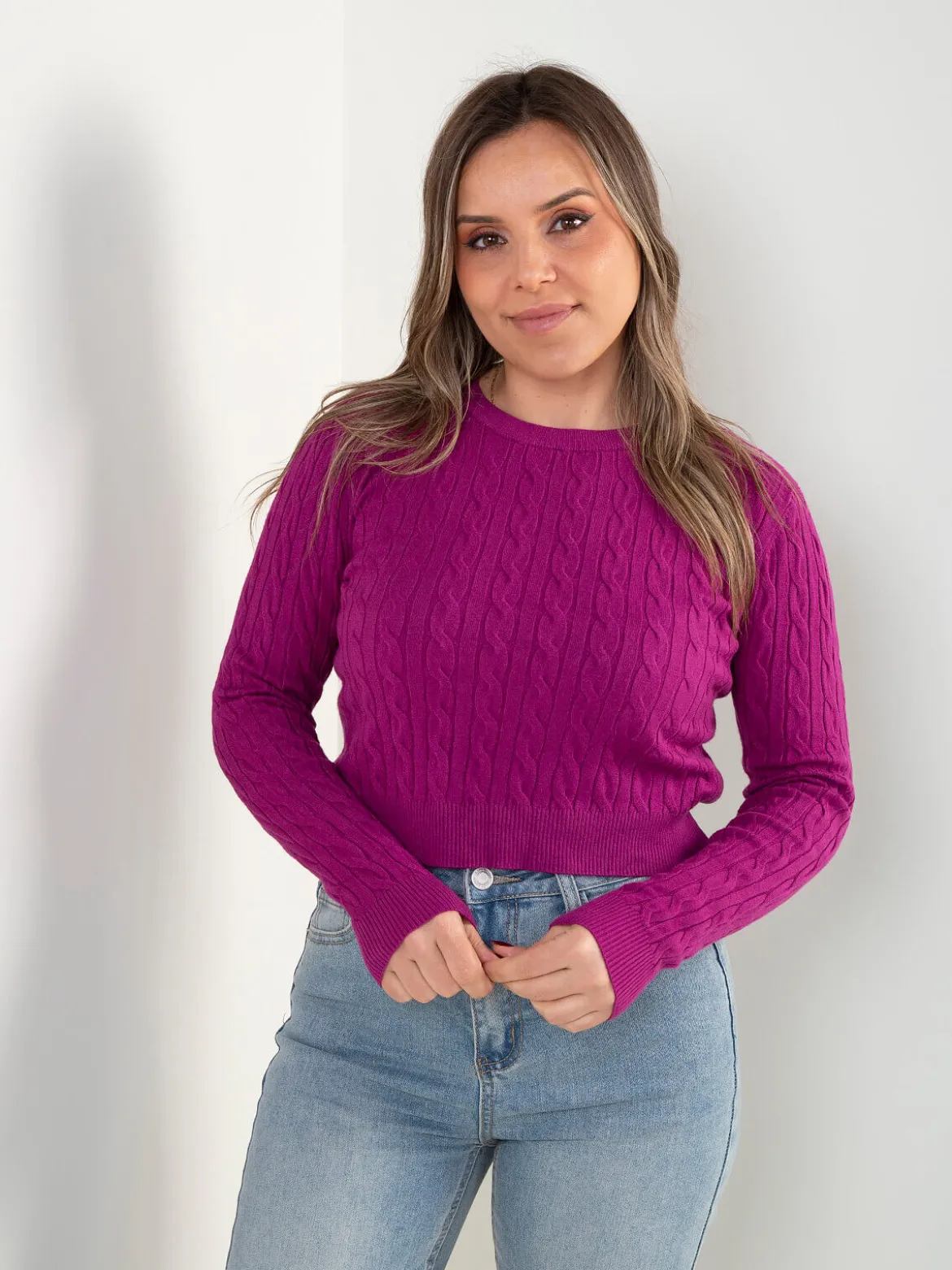 Camisola curta malha trançada