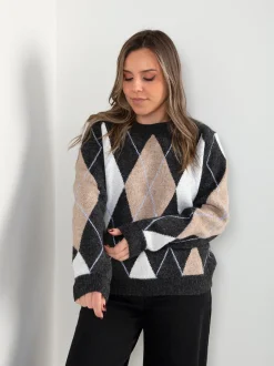Camisola de malha com padrão losangos