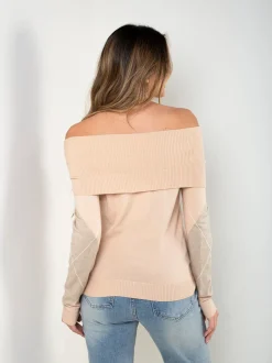 Camisola malha bege ombros descobertos