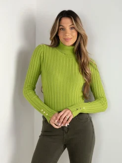 Camisola malha canelada com gola alta