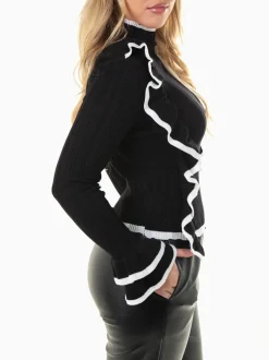 Camisola malha canelada com folhos