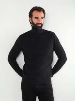 Camisola malha canelada com gola alta