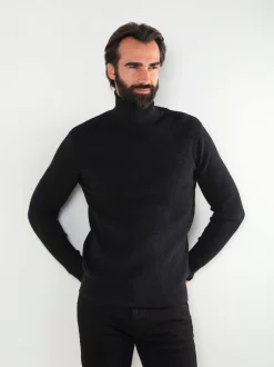 Camisola malha canelada com gola alta