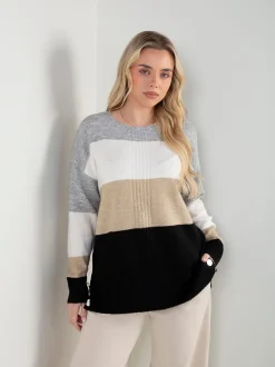 Camisola malha color block com botões