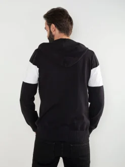 Camisola malha color block com capuz