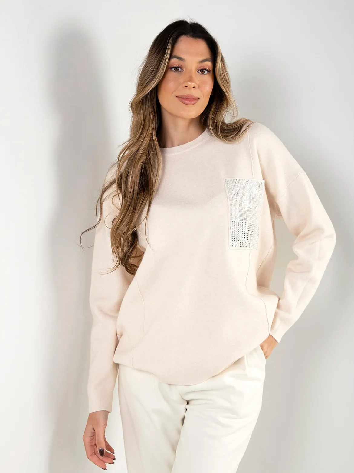 Camisola malha com bolso em brilho