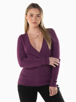 Camisola malha com decote cruzado