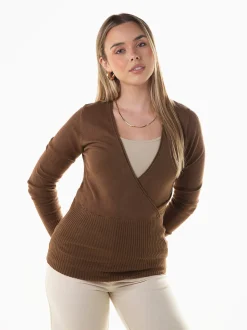 Camisola malha com decote cruzado