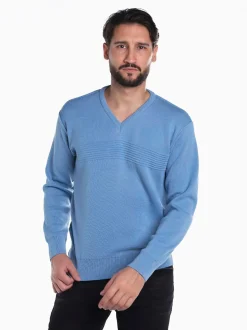 Camisola malha combinada em V