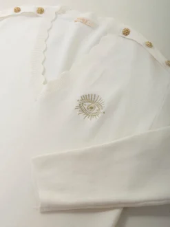 Camisola malha em V com botões dourados
