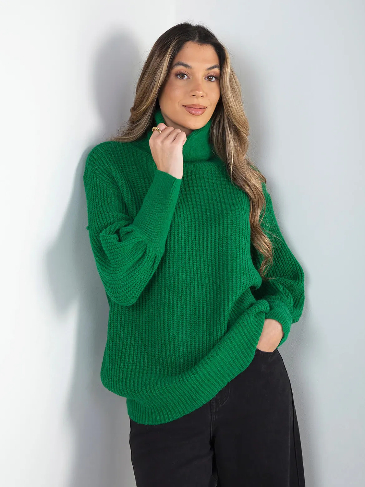 Camisola malha estruturada oversized gola alta