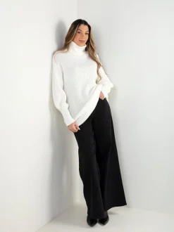 Camisola malha estruturada oversized gola alta