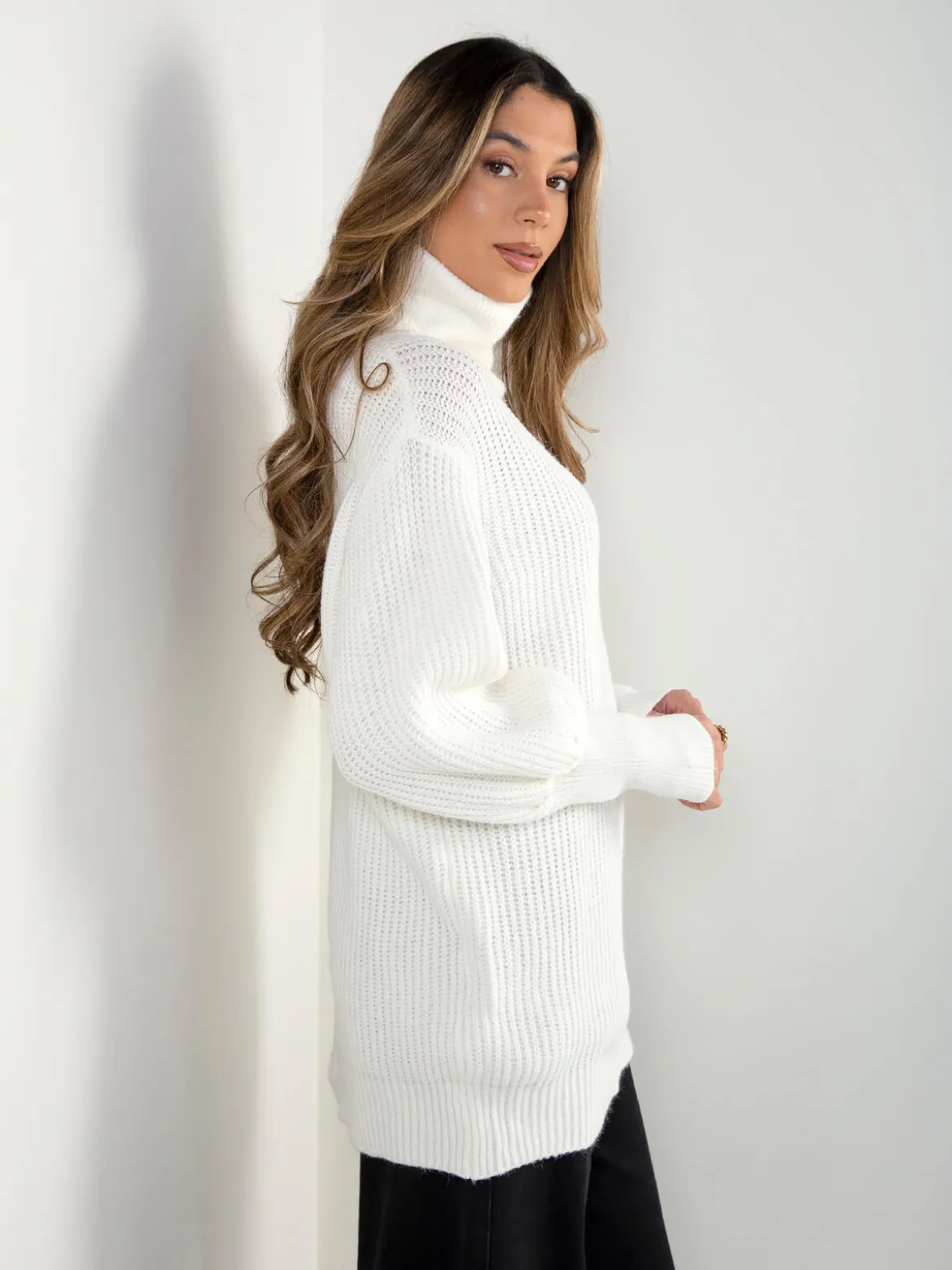 Camisola malha estruturada oversized gola alta