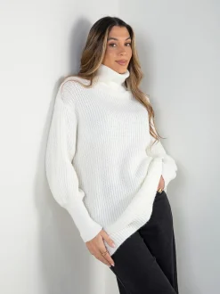 Camisola malha estruturada oversized gola alta
