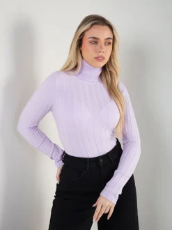 Camisola malha fina canelada gola alta