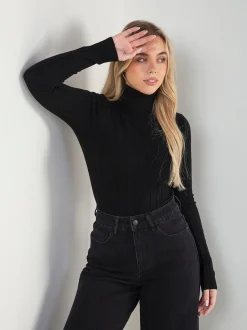 Camisola malha fina canelada gola alta