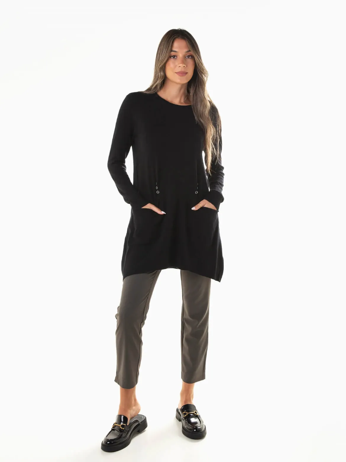 Camisola malha fina com bolsos