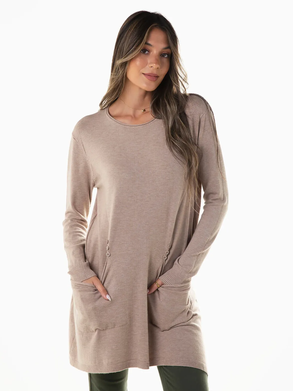 Camisola malha fina com bolsos