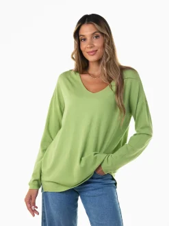 Camisola malha fina decote em bico