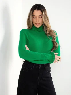 Camisola malha gola alta com folho
