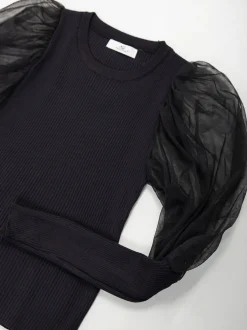 Camisola malha manga balão em tule