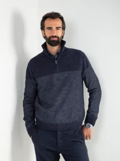 Camisola malha mesclada com fecho