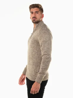 Camisola malha mesclada gola com fecho