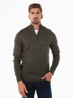 Camisola malha mesclada gola com fecho