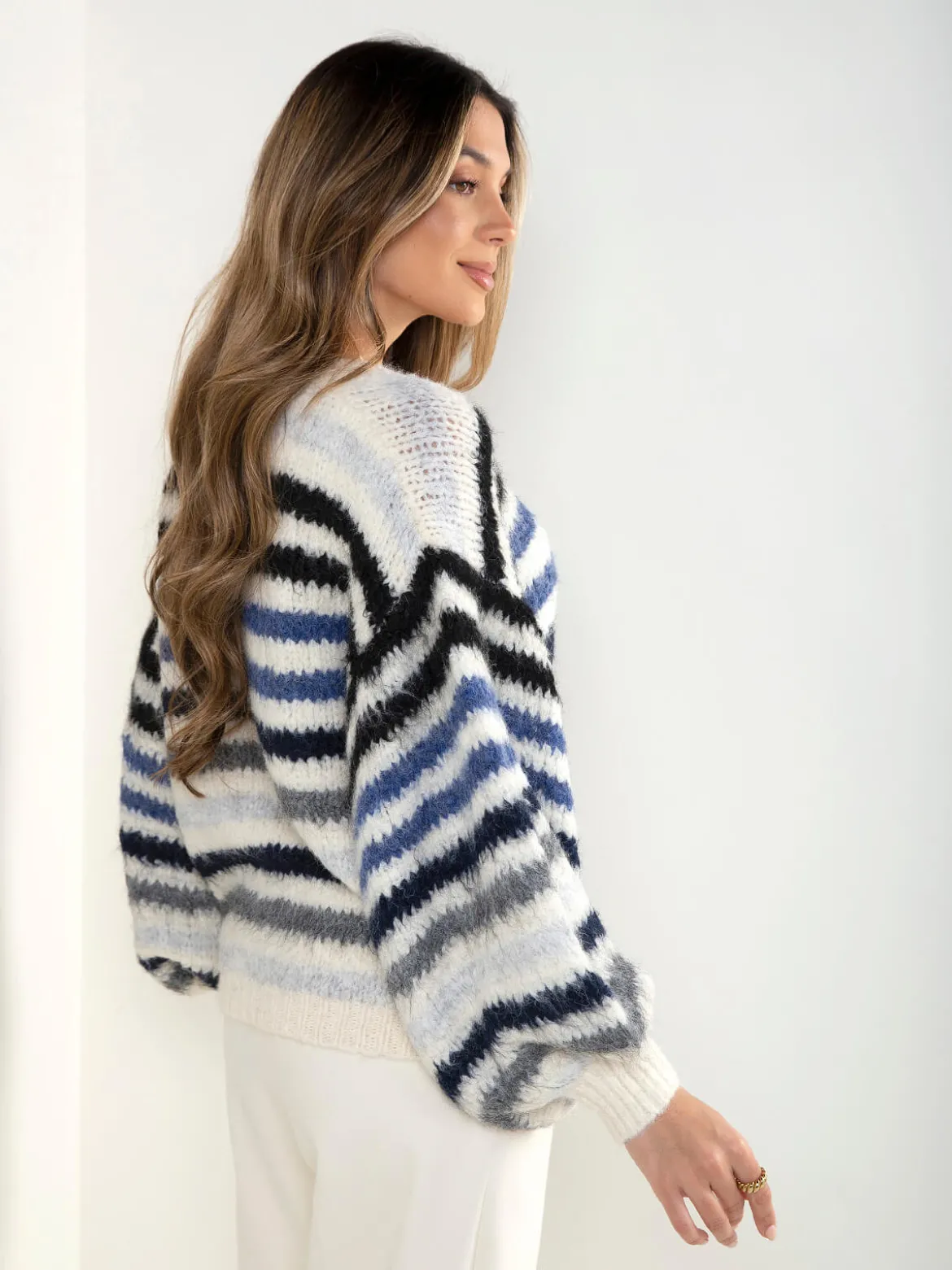 Camisola malha oversized às riscas