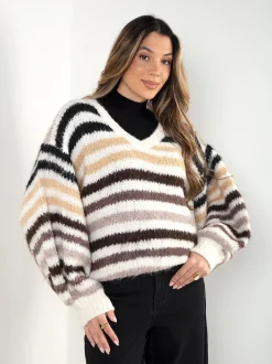 Camisola malha oversized às riscas