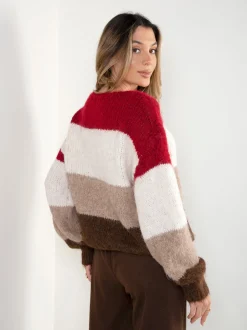 Camisola malha oversized color block em V