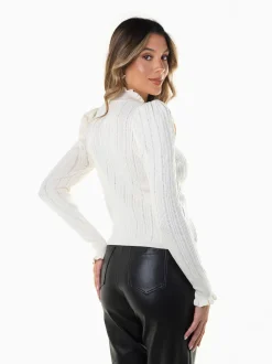 Camisola malha perfurada com laço
