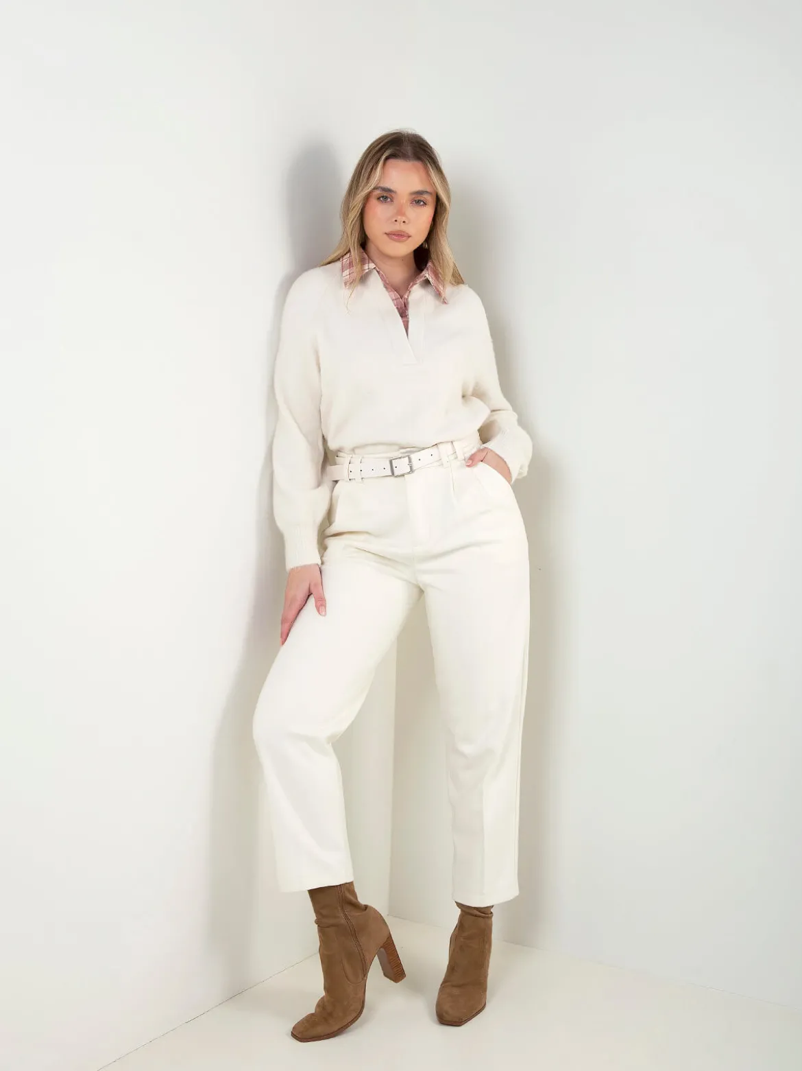 Camisola malha pérola encaixe camisa