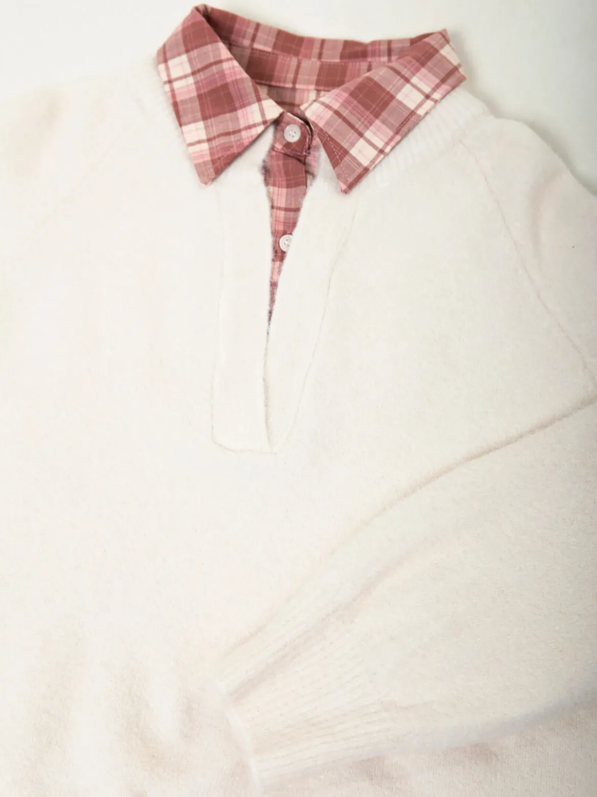 Camisola malha pérola encaixe camisa