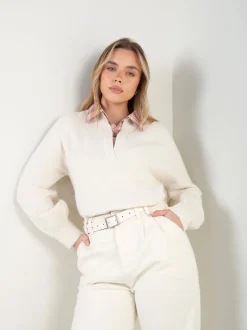 Camisola malha pérola encaixe camisa