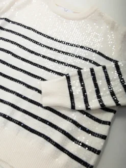 Camisola malha riscas com lantejoulas