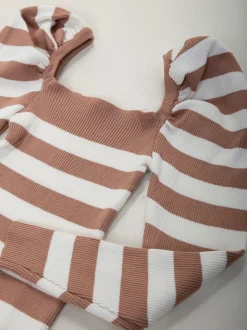 Camisola malha às riscas manga abalonada