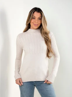 Camisola malha trançada com gola perkins